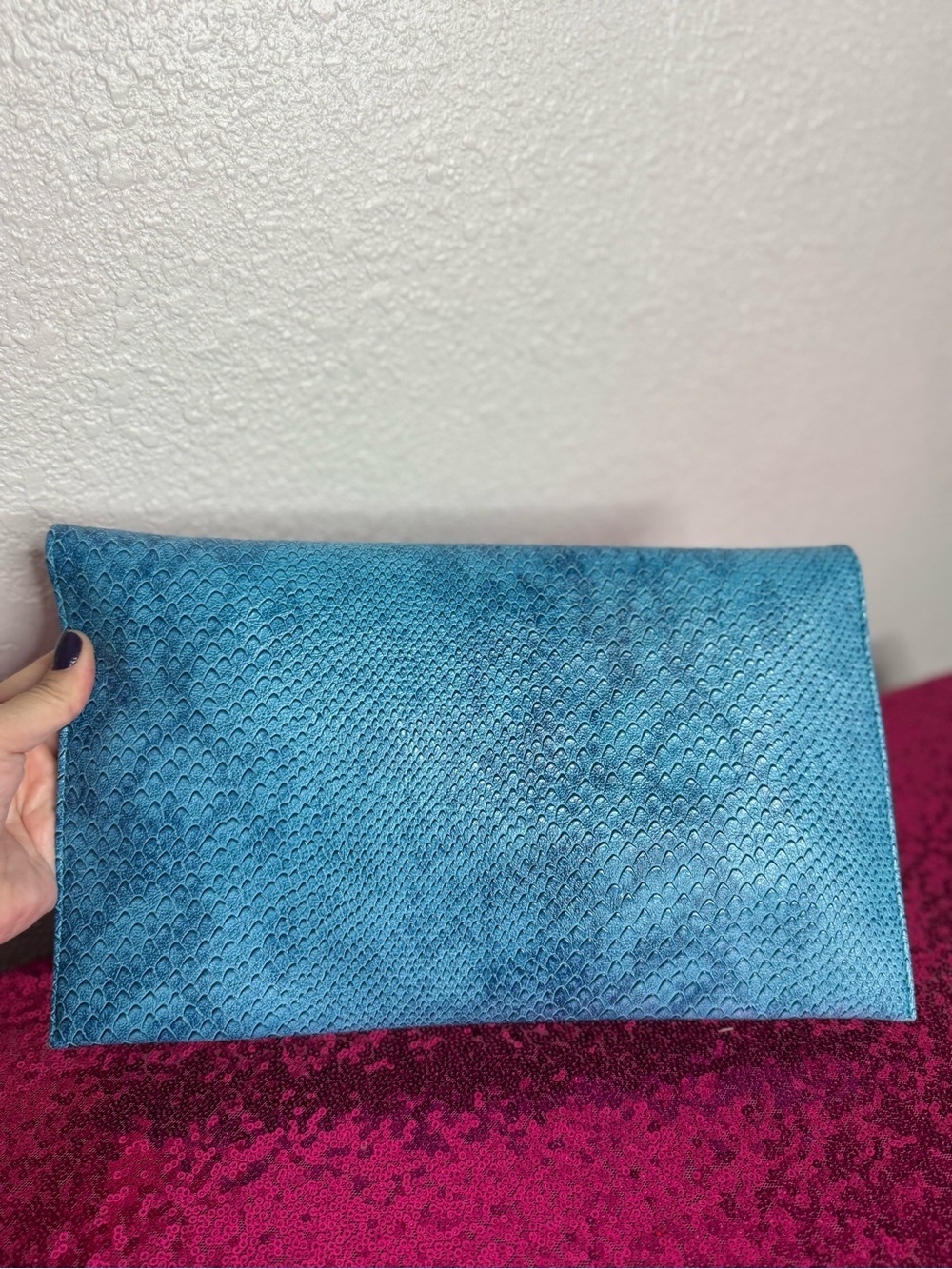 2/for $20 🪩 NEW Clutch & Crossbody Bag in Blue Teal, Faux Snakeskin - 6x12” - Picture 9 of 13